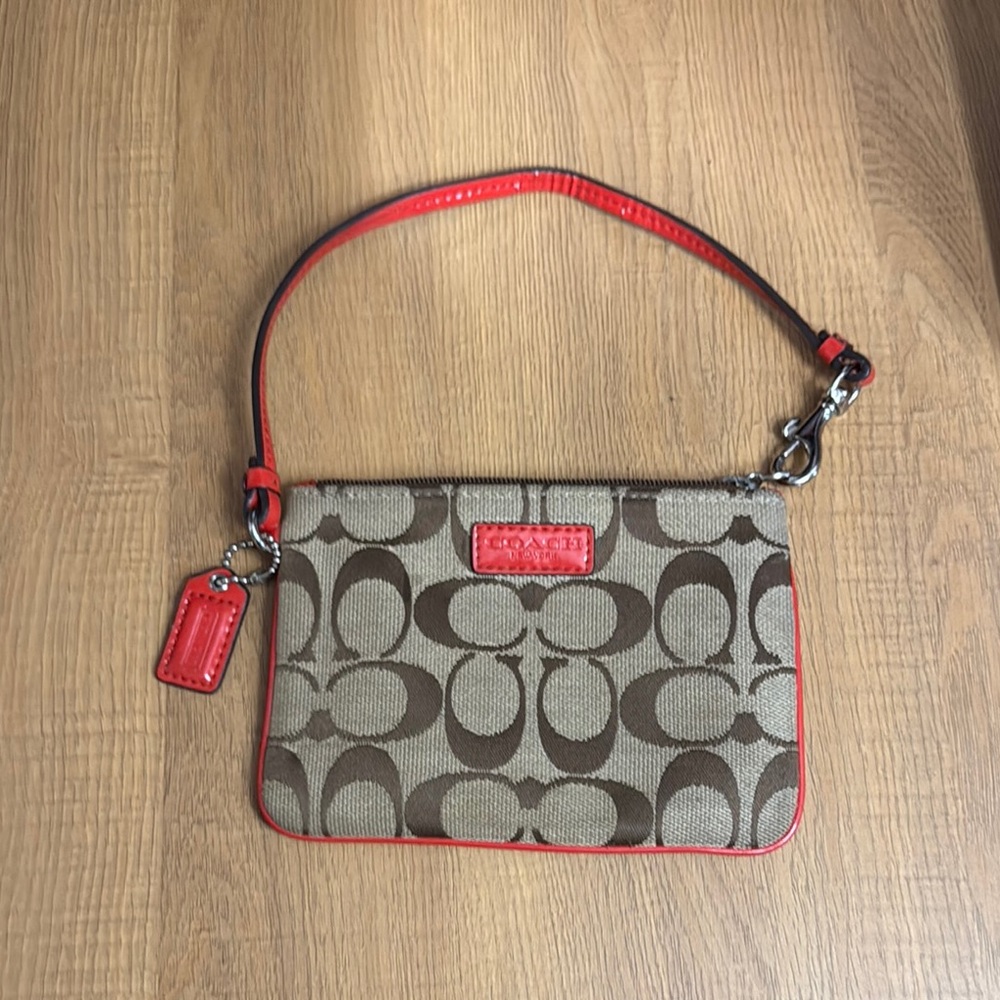Coach Brown and Red Clutch Wristlet